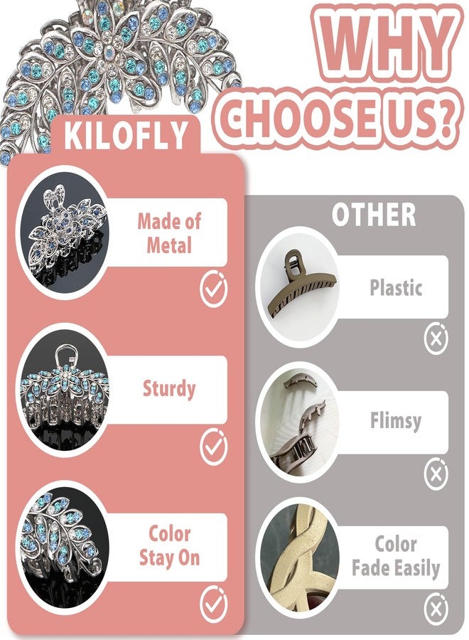 كيلوفلاي مجموعة مشابك شعر معدنية عتيقة من الكريستال من كيلوفلاي، 3 قطع، للشعر الطويل والكثيف - Image 5